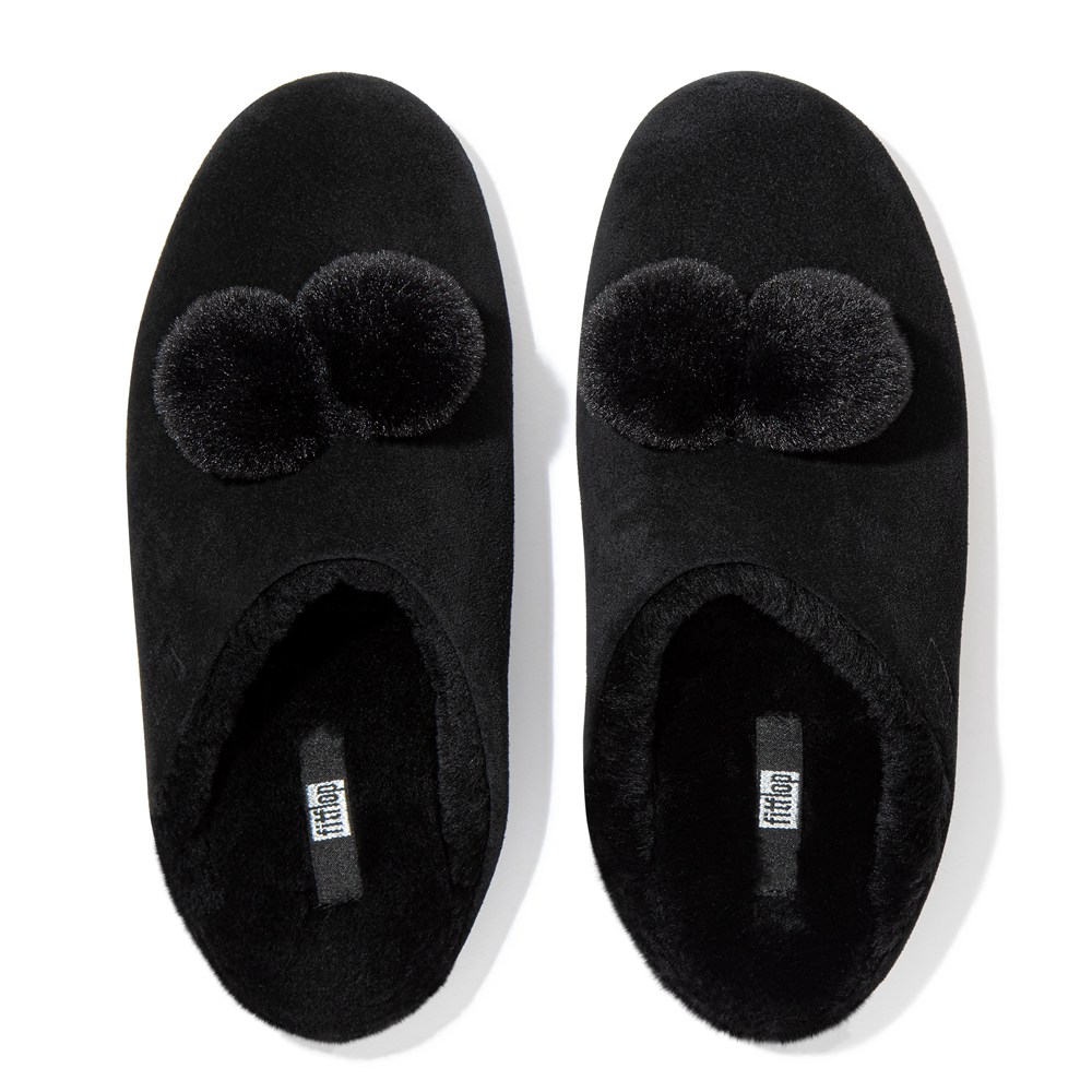 Fitflop Womens Slippers Black - Chrissie Pom-pom Shearling - GZ8673540